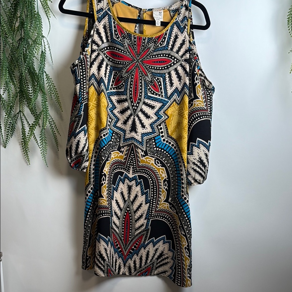 Pink Owl Yellow Black Sleeveless Cold Shoulder Dress